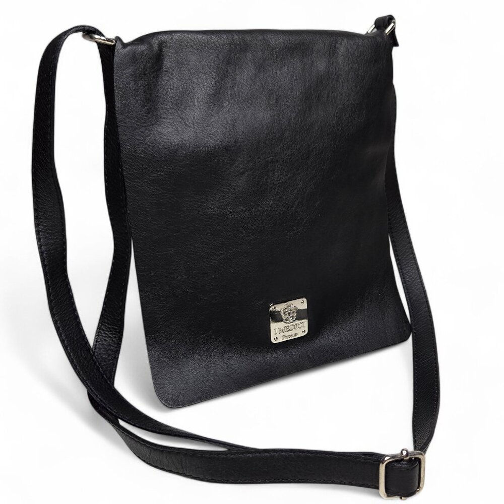 I. Medici Firenze Small Light Black Leather Crossbody Purse Flap Front Italy